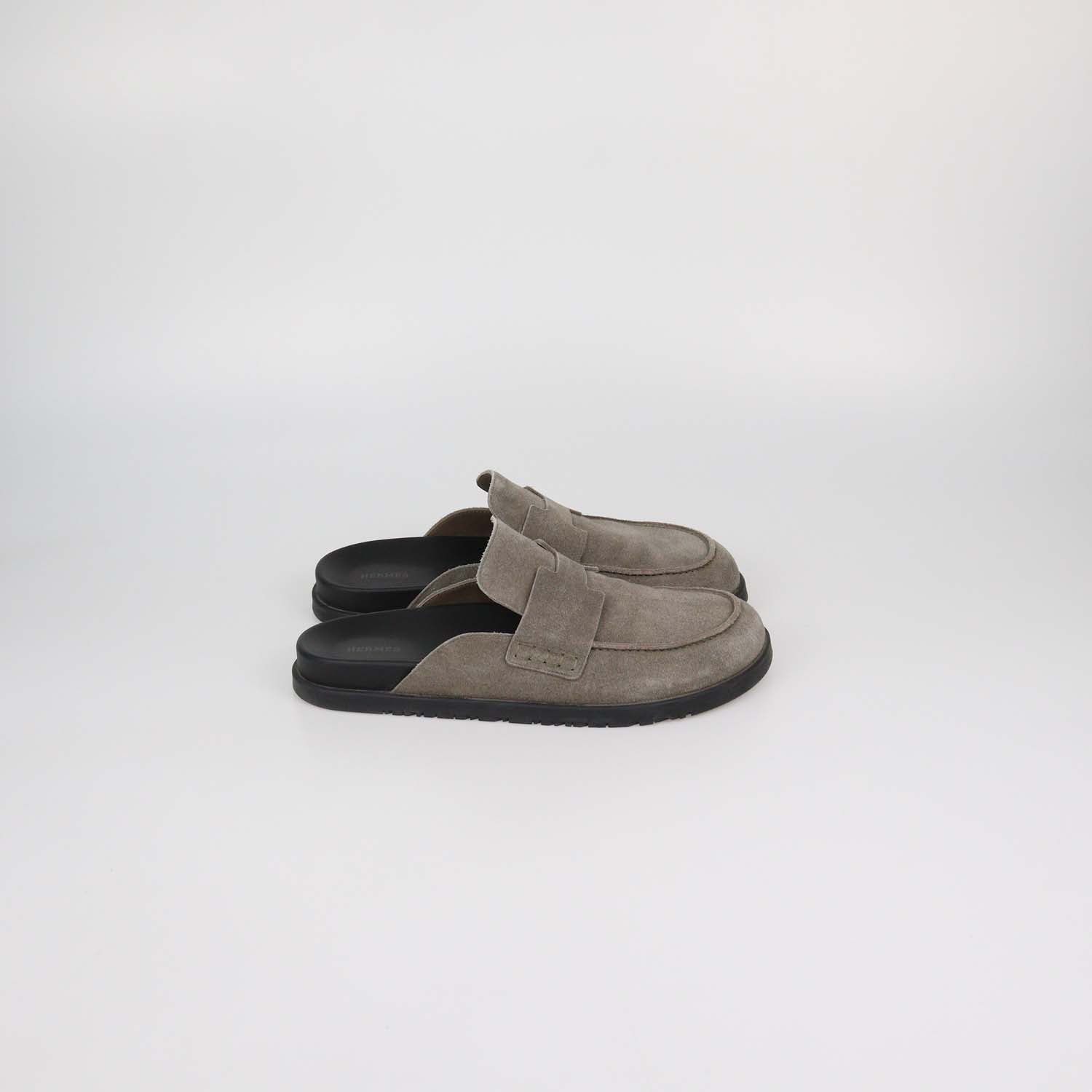 Hermes Grey Suede Go Mules