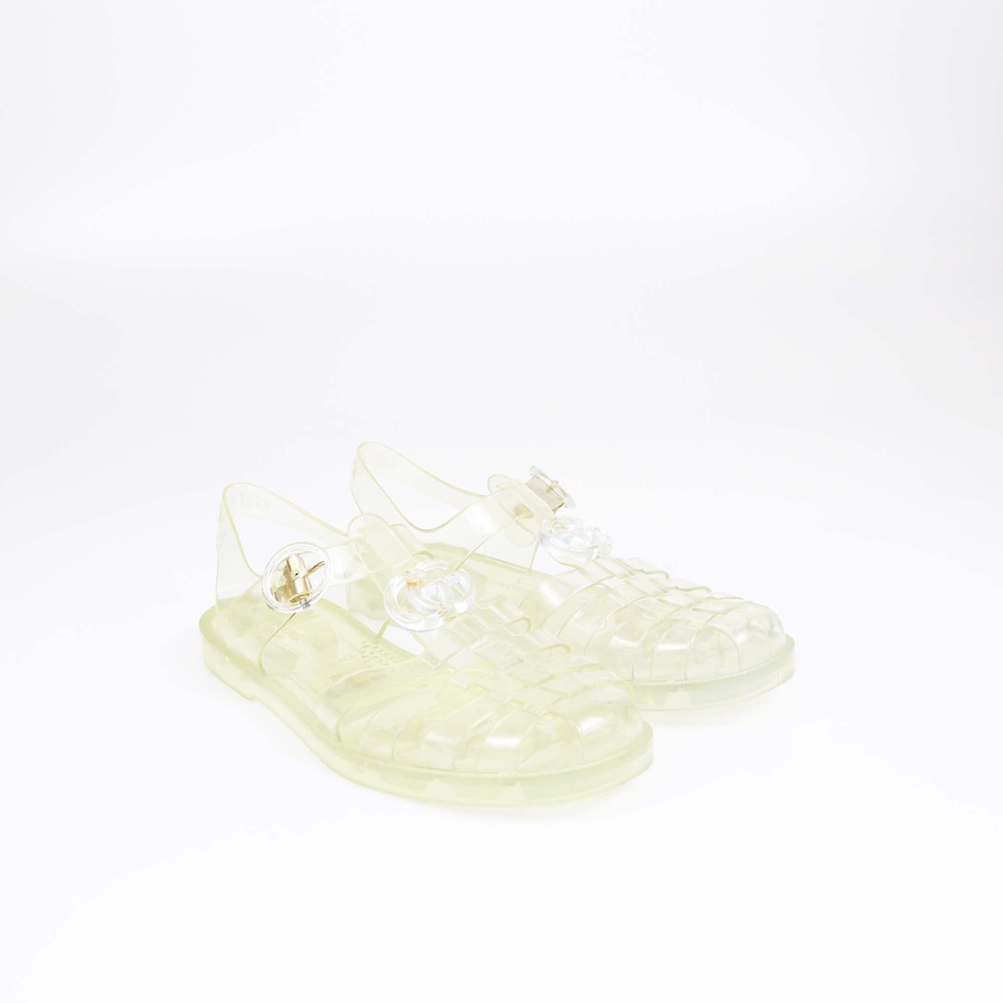 Gucci Green Clear Double G Jelly Fisherman Flat Sandals Womens Gucci 