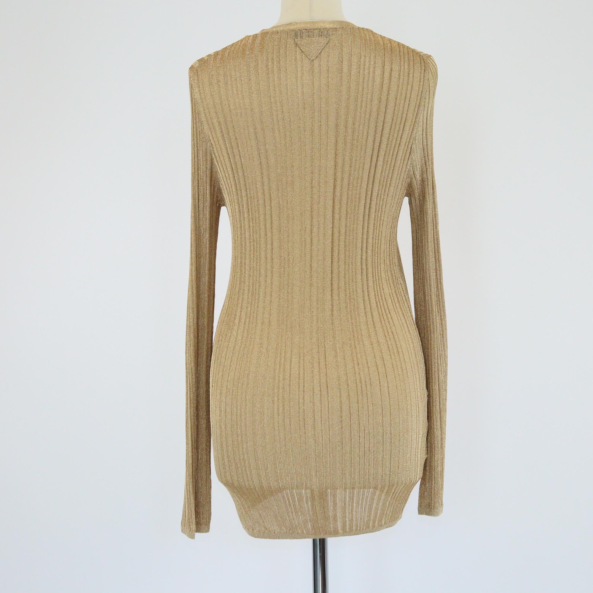 Prada Metallic Gold Knitted Long Sleeve Cardigan Womens Prada 