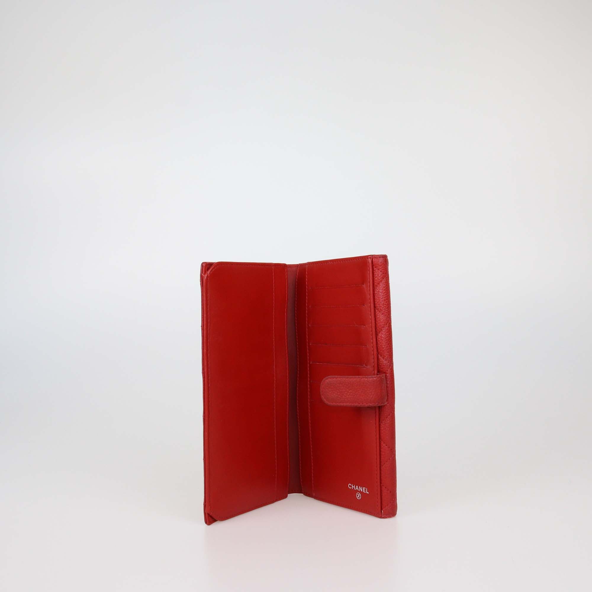 Chanel Red Quilted Caviar Leather CC Flap Continental Wallet