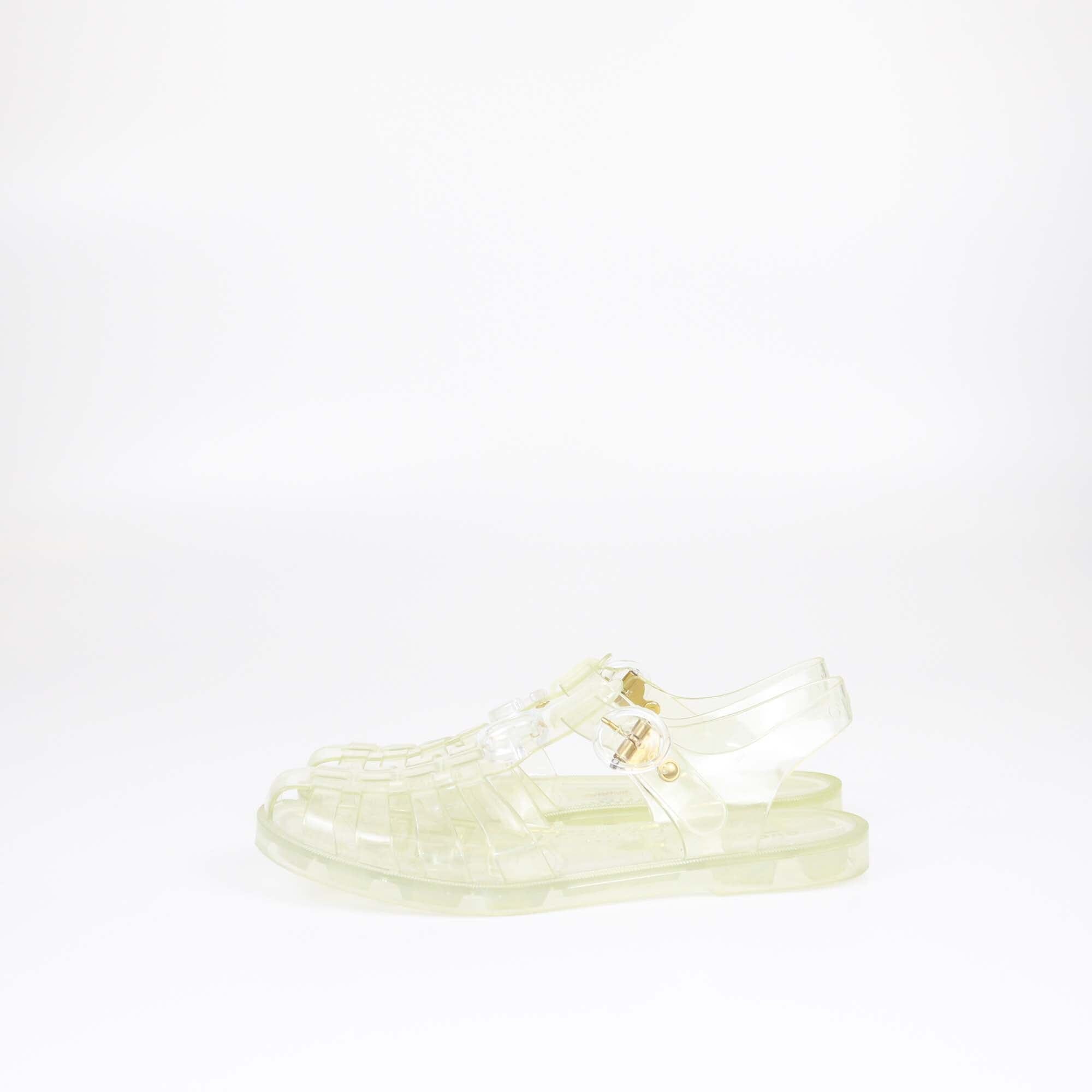 Gucci Green Clear Double G Jelly Fisherman Flat Sandals Womens Gucci 