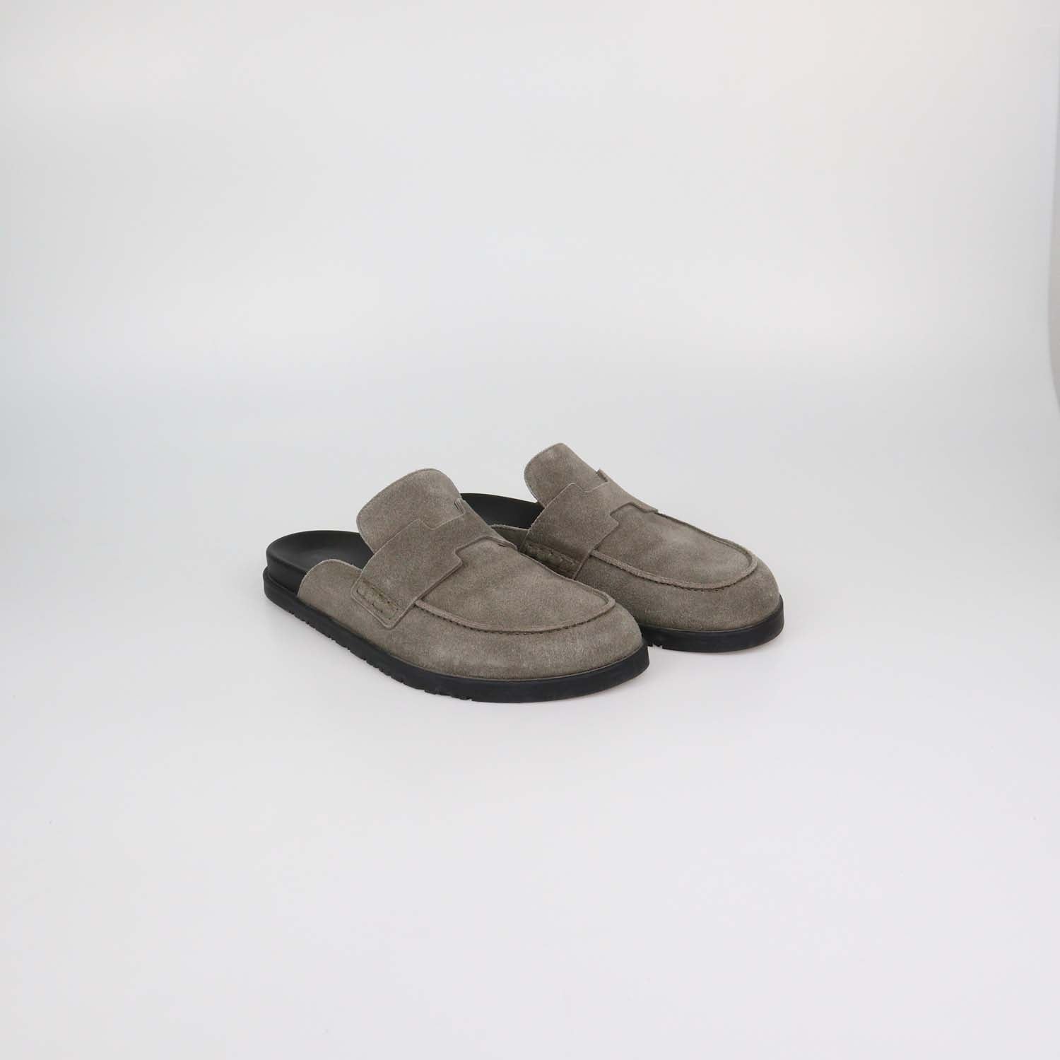 Hermes Grey Suede Go Mules