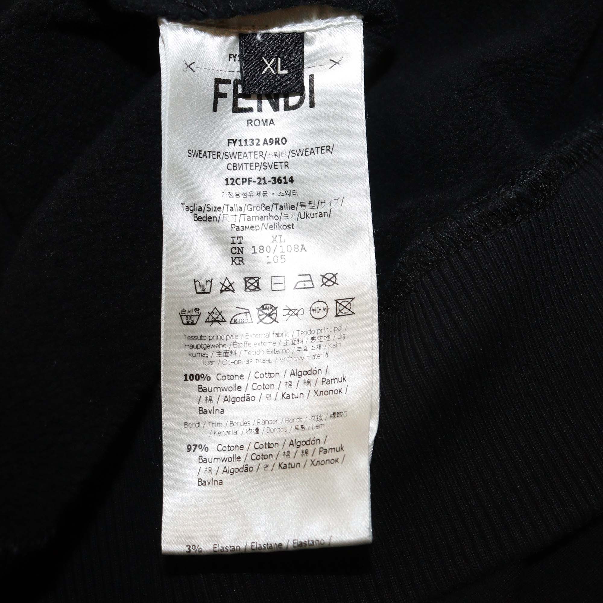 Fendi Black Cotton Logo Patch Long Sleeve Sweatshirt