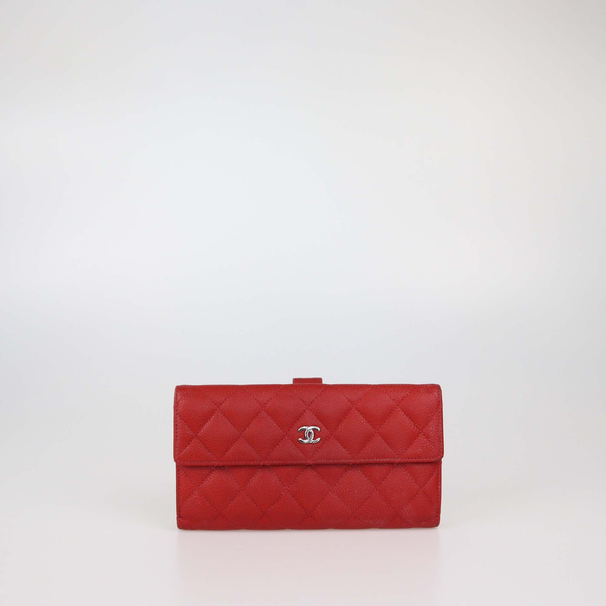 Chanel Red Quilted Caviar Leather CC Flap Continental Wallet