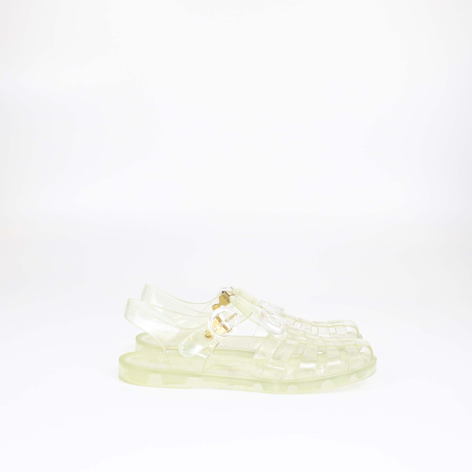 Gucci Green Clear Double G Jelly Fisherman Flat Sandals Womens Gucci 