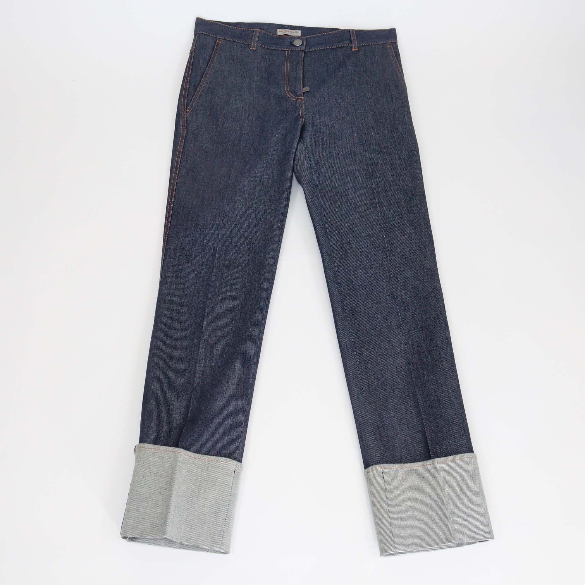 Bottega Veneta Dark Blue Detailed Hem Denim Jeans Womens Bottega Veneta 