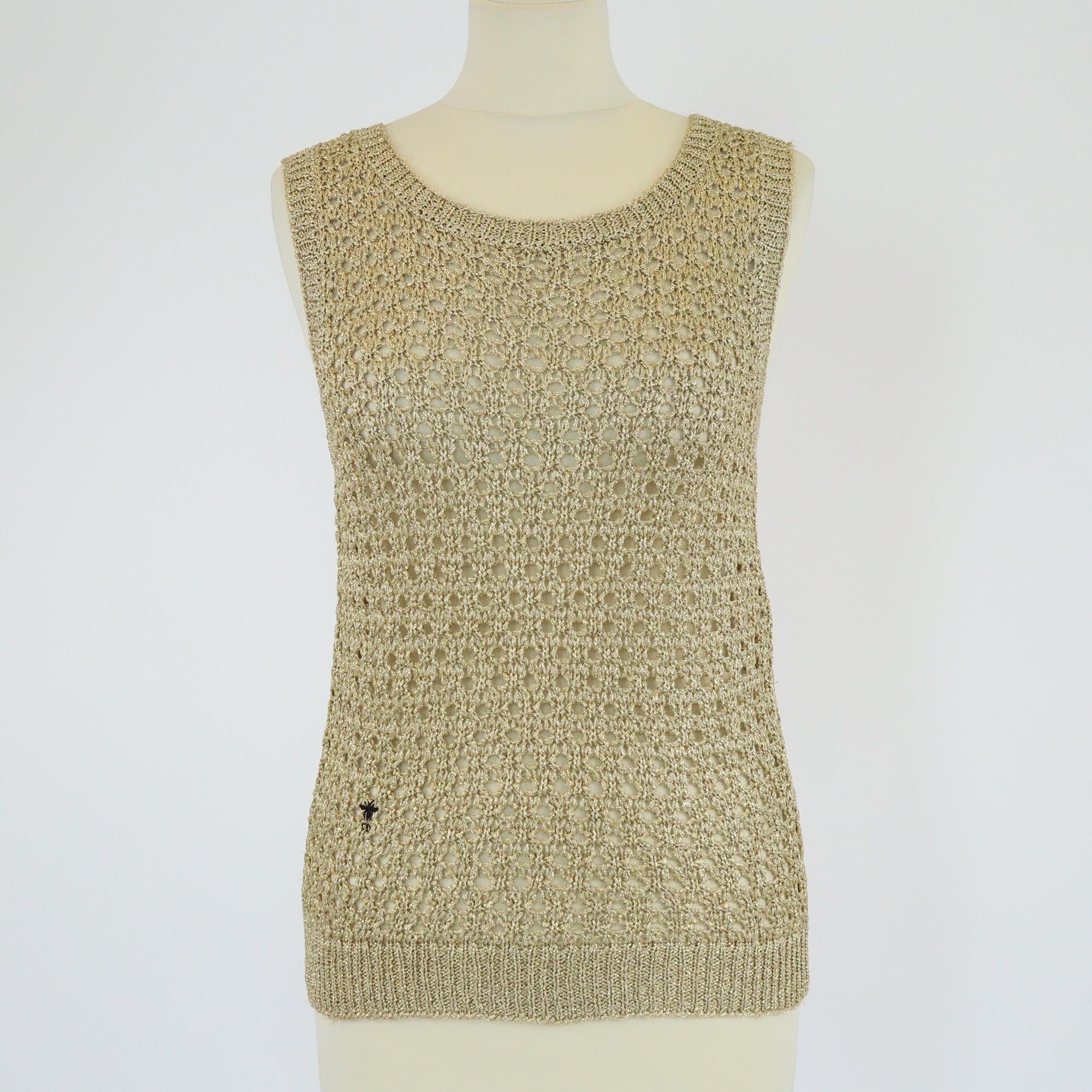 Christian Dior Gold Crochet Tank Top Womens Christian Dior 