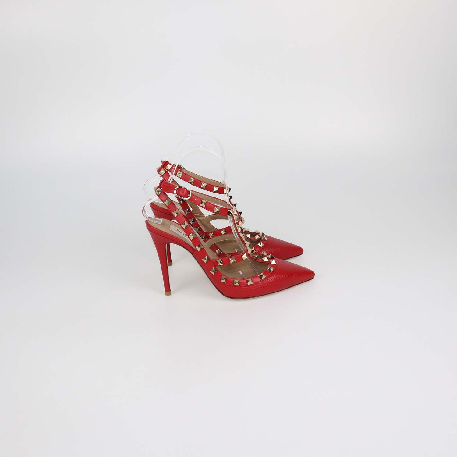Valentino Red Leather Rockstud Caged Pumps