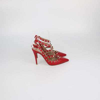 Valentino Red Leather Rockstud Caged Pumps