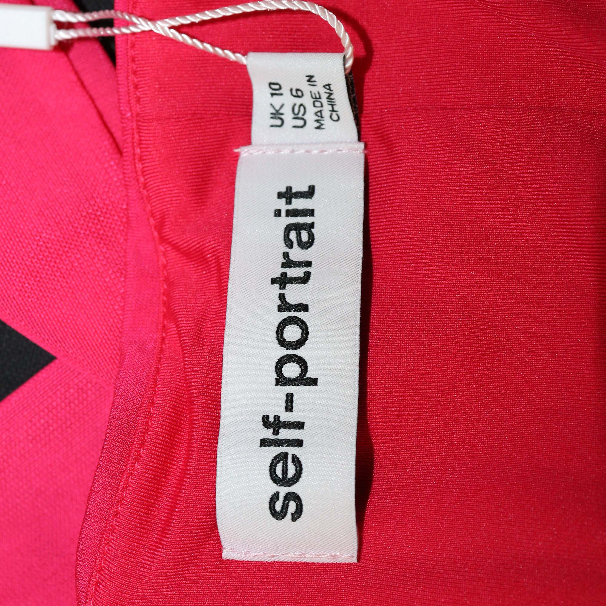 Self-Portrait Fuchsia Jersey Ruched Mesh Sleeve Cut Out Top