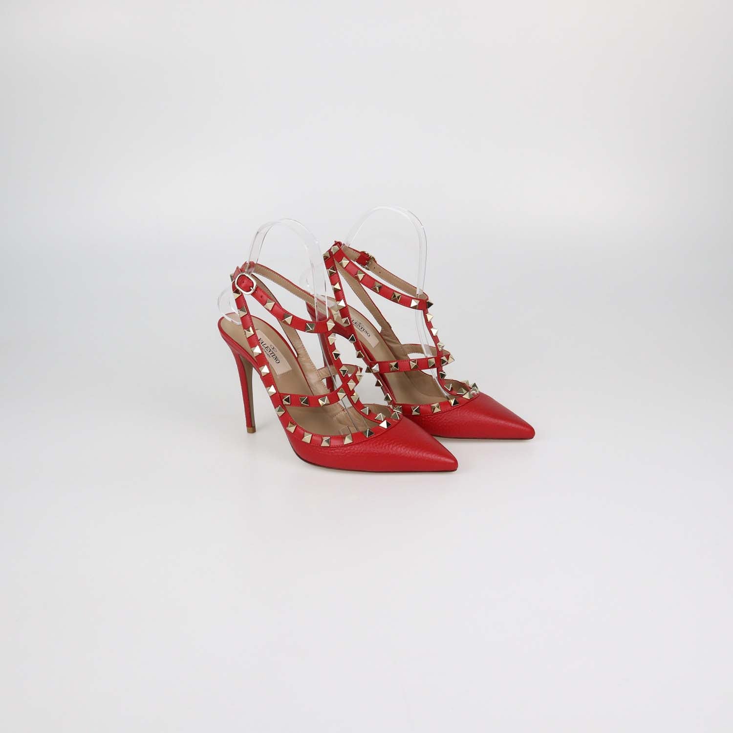 Valentino Red Leather Rockstud Caged Pumps