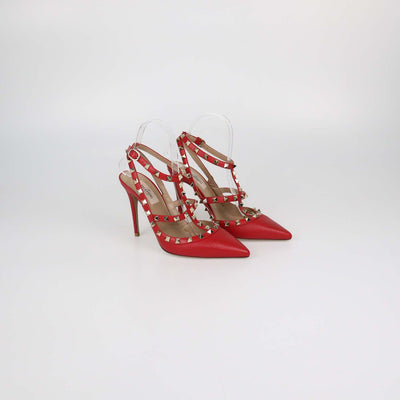Valentino Red Leather Rockstud Caged Pumps
