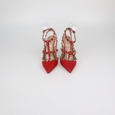 Valentino Red Leather Rockstud Caged Pumps