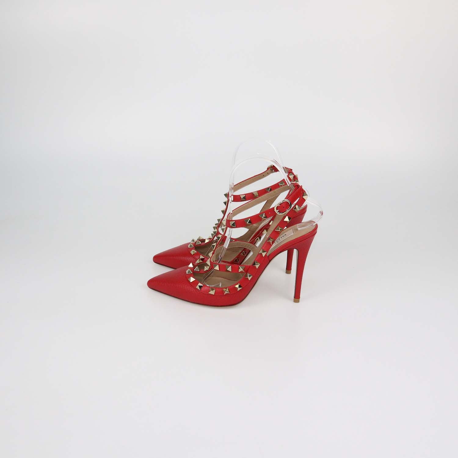Valentino Red Leather Rockstud Caged Pumps