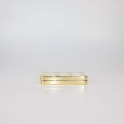 Manolo Blahnik Gold/Ivory Gold Tone Metal & Enamel Mina Chain Box Clutch