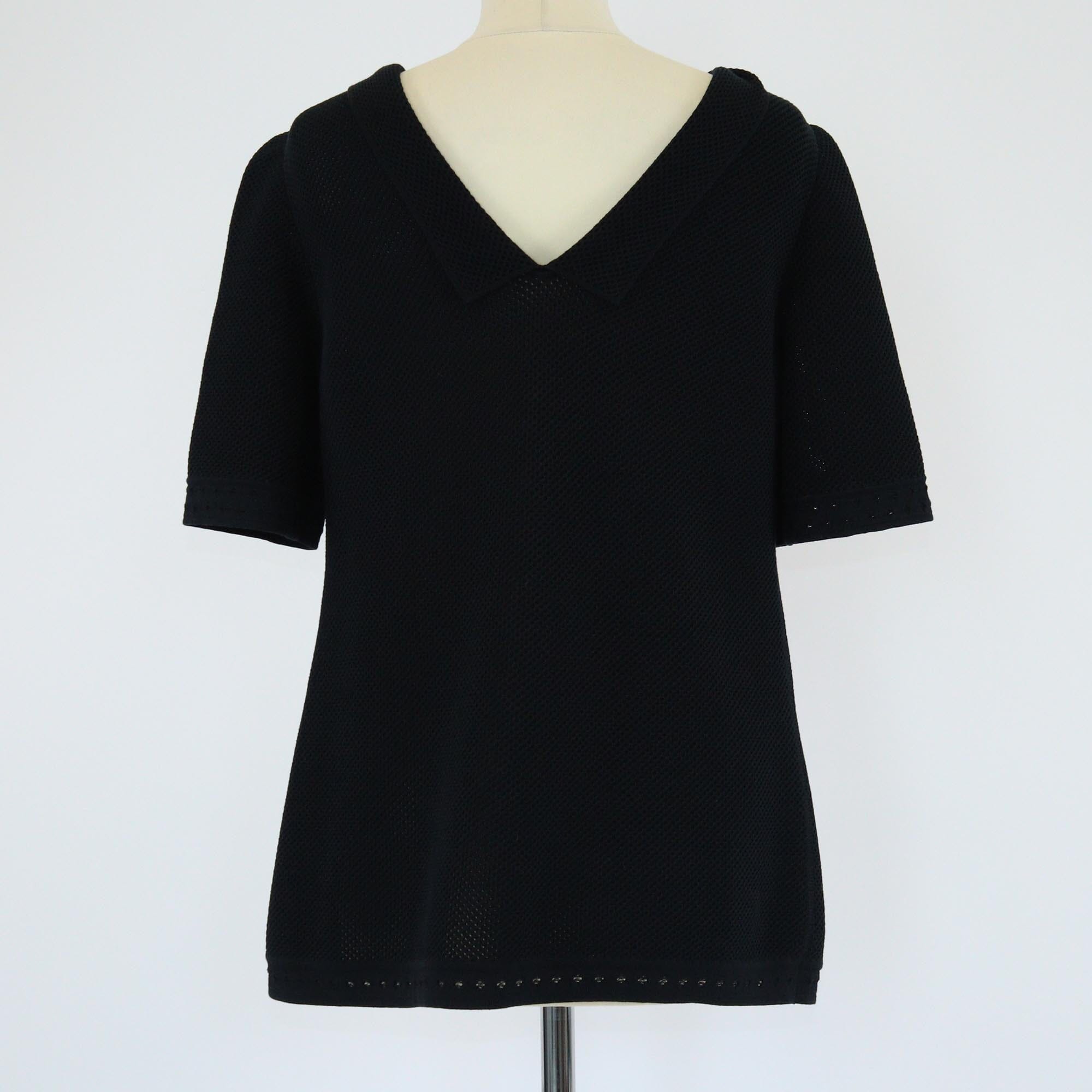 Chanel Black Mesh Front Zip Short Sleeve Top Womens Chanel 