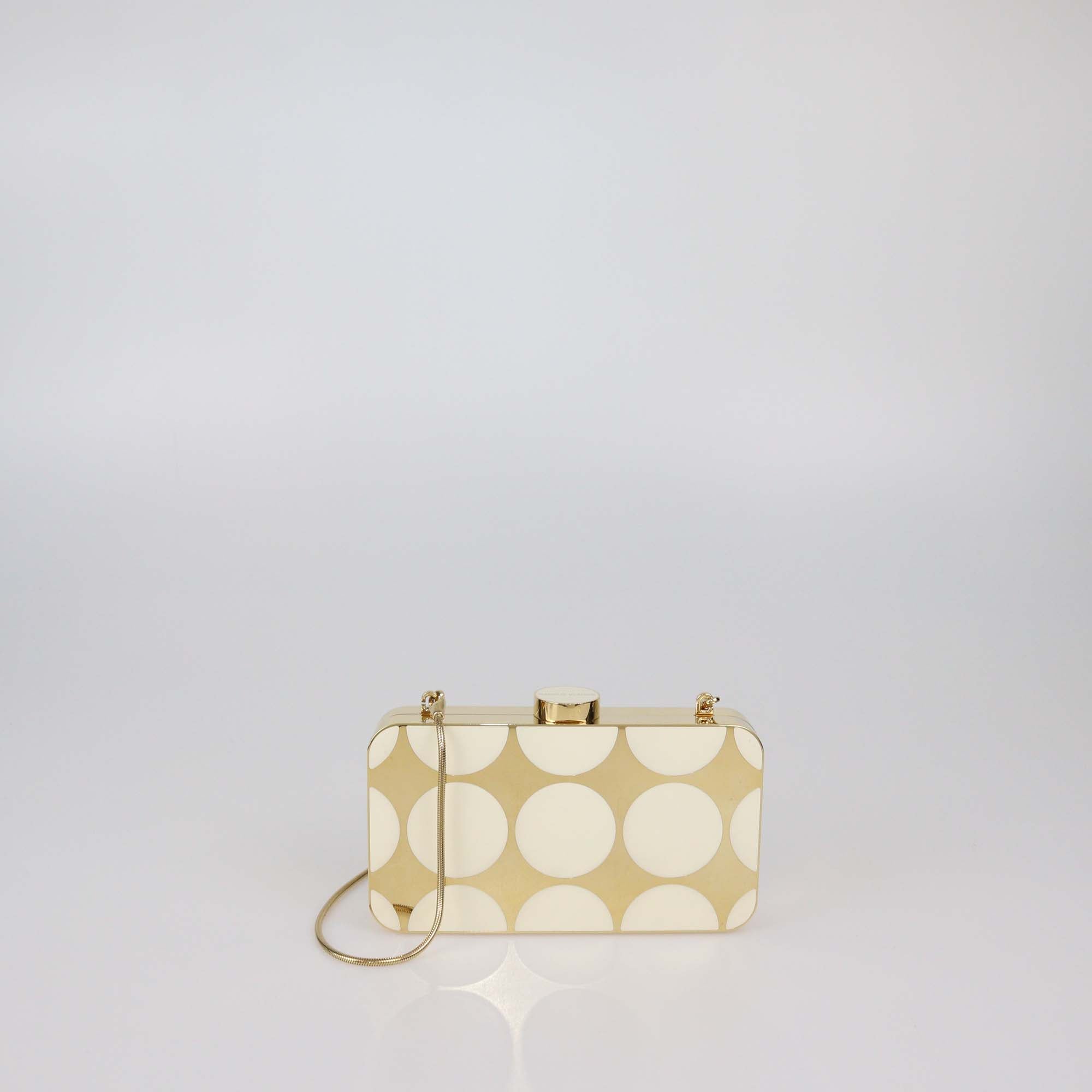 Manolo Blahnik Gold/Ivory Gold Tone Metal & Enamel Mina Chain Box Clutch