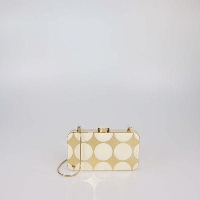Manolo Blahnik Gold/Ivory Gold Tone Metal & Enamel Mina Chain Box Clutch