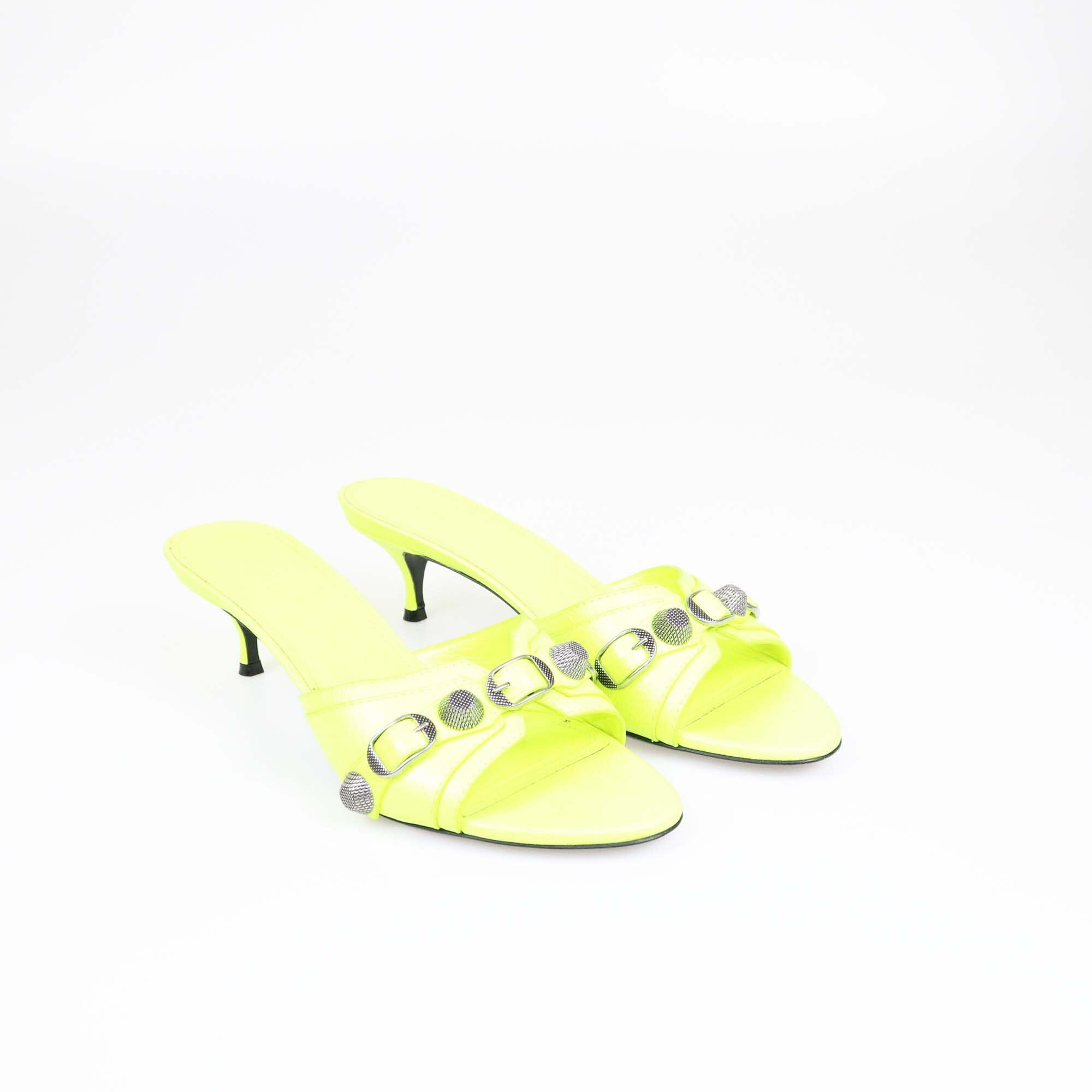 Balenciaga Neon Yellow Le Cagole Slide Sandals Womens Balenciaga 