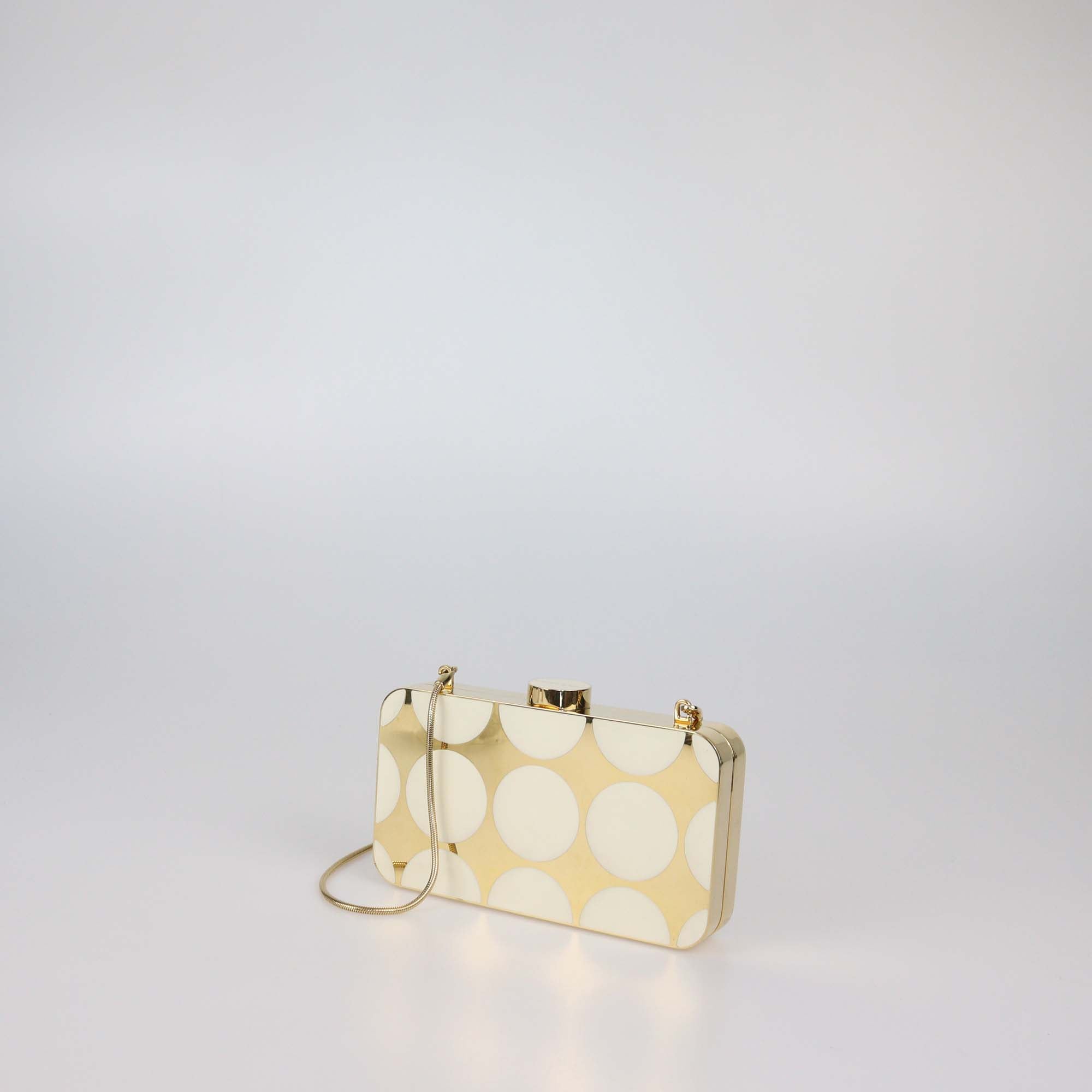 Manolo Blahnik Gold/Ivory Gold Tone Metal & Enamel Mina Chain Box Clutch