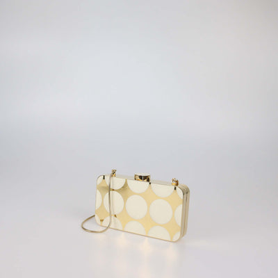 Manolo Blahnik Gold/Ivory Gold Tone Metal & Enamel Mina Chain Box Clutch