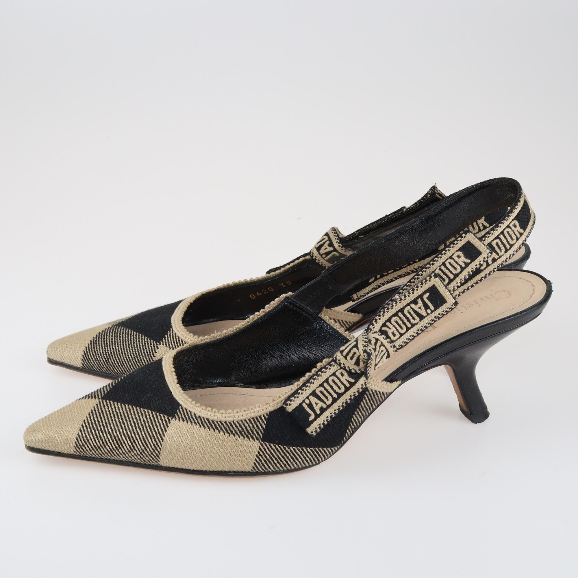 Dior Beige/Black J'Dior Checkered Slingback Pumps Shoes Dior 