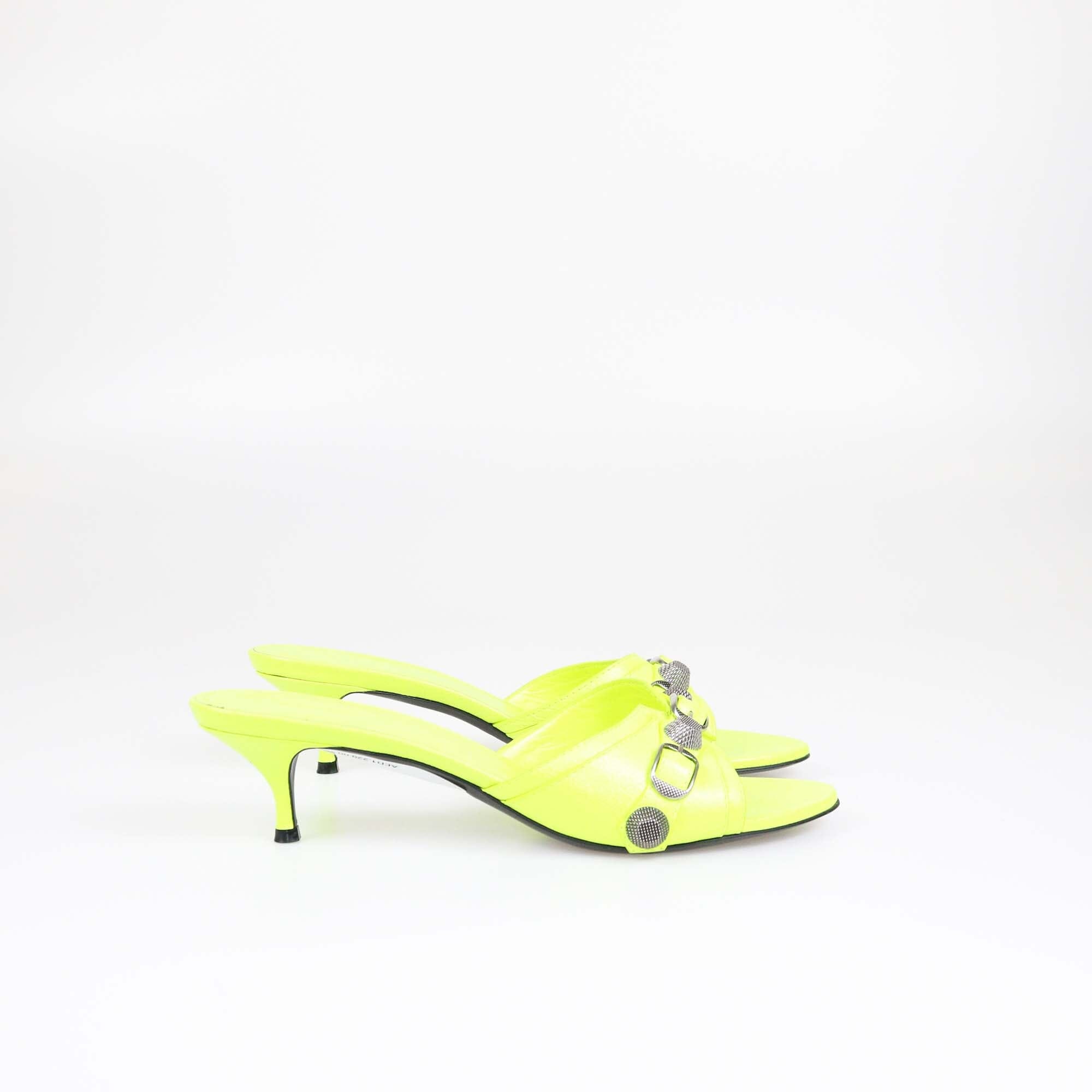 Balenciaga Neon Yellow Le Cagole Slide Sandals Womens Balenciaga 