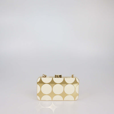 Manolo Blahnik Gold/Ivory Gold Tone Metal & Enamel Mina Chain Box Clutch