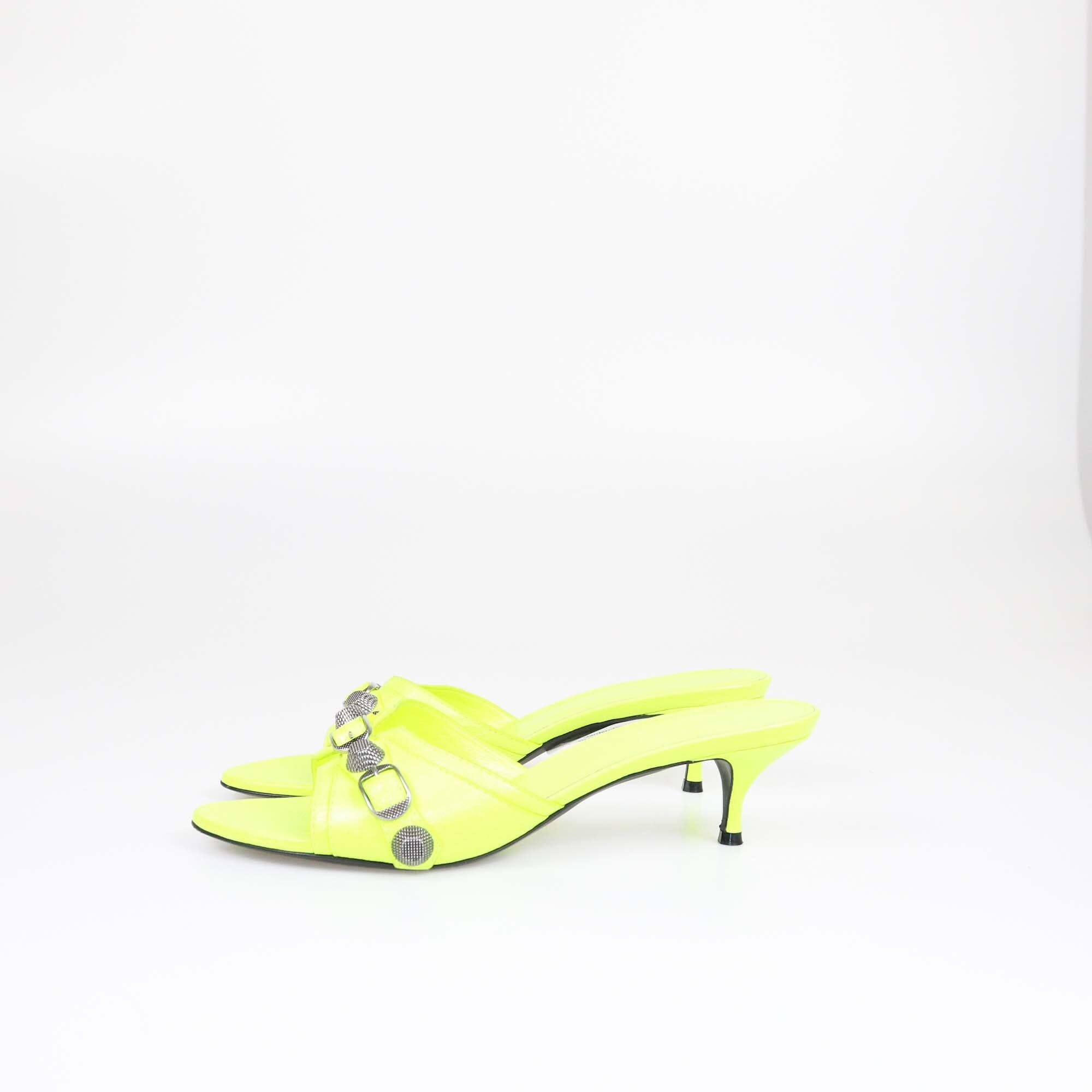 Balenciaga Neon Yellow Le Cagole Slide Sandals Womens Balenciaga 