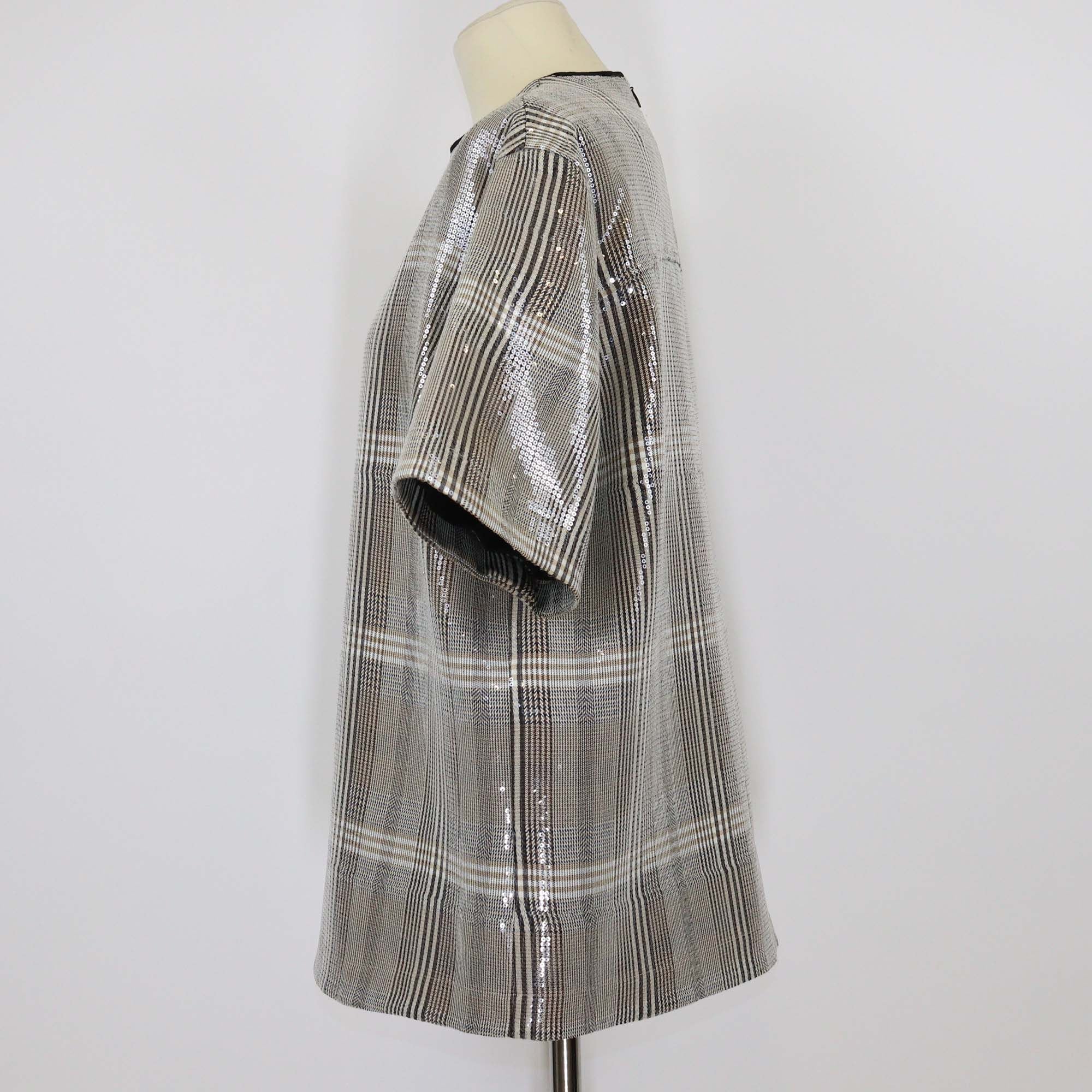 3.1 Phillip lim Beige Checkered Polyester Sequins Plaid Tee