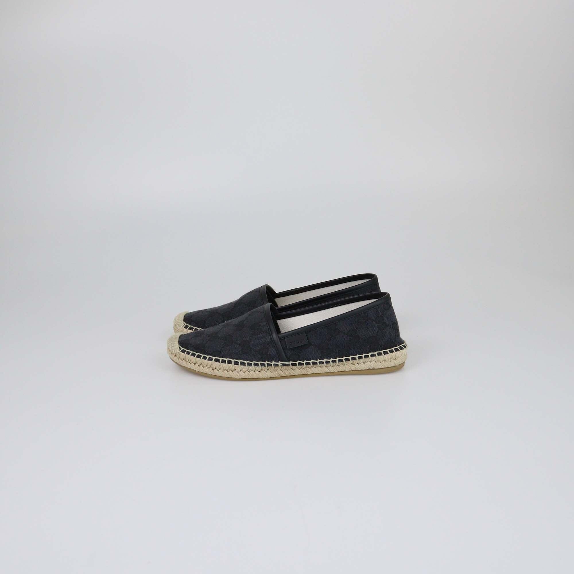 Gucci Navy Blue/Black GG Espadrille Flats Womens Gucci 