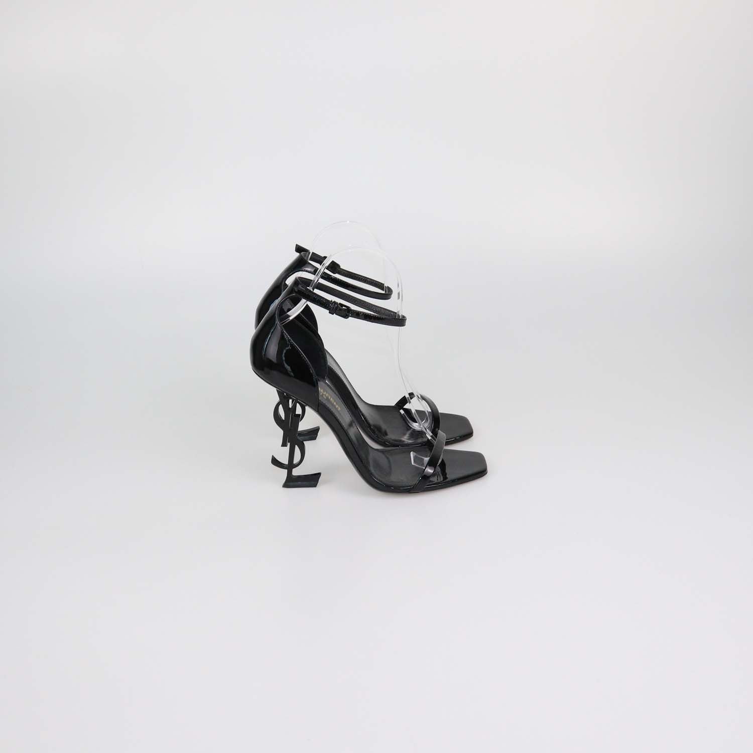 Saint Laurent Black Patent Leather Opyum Ankle Strap Sandals