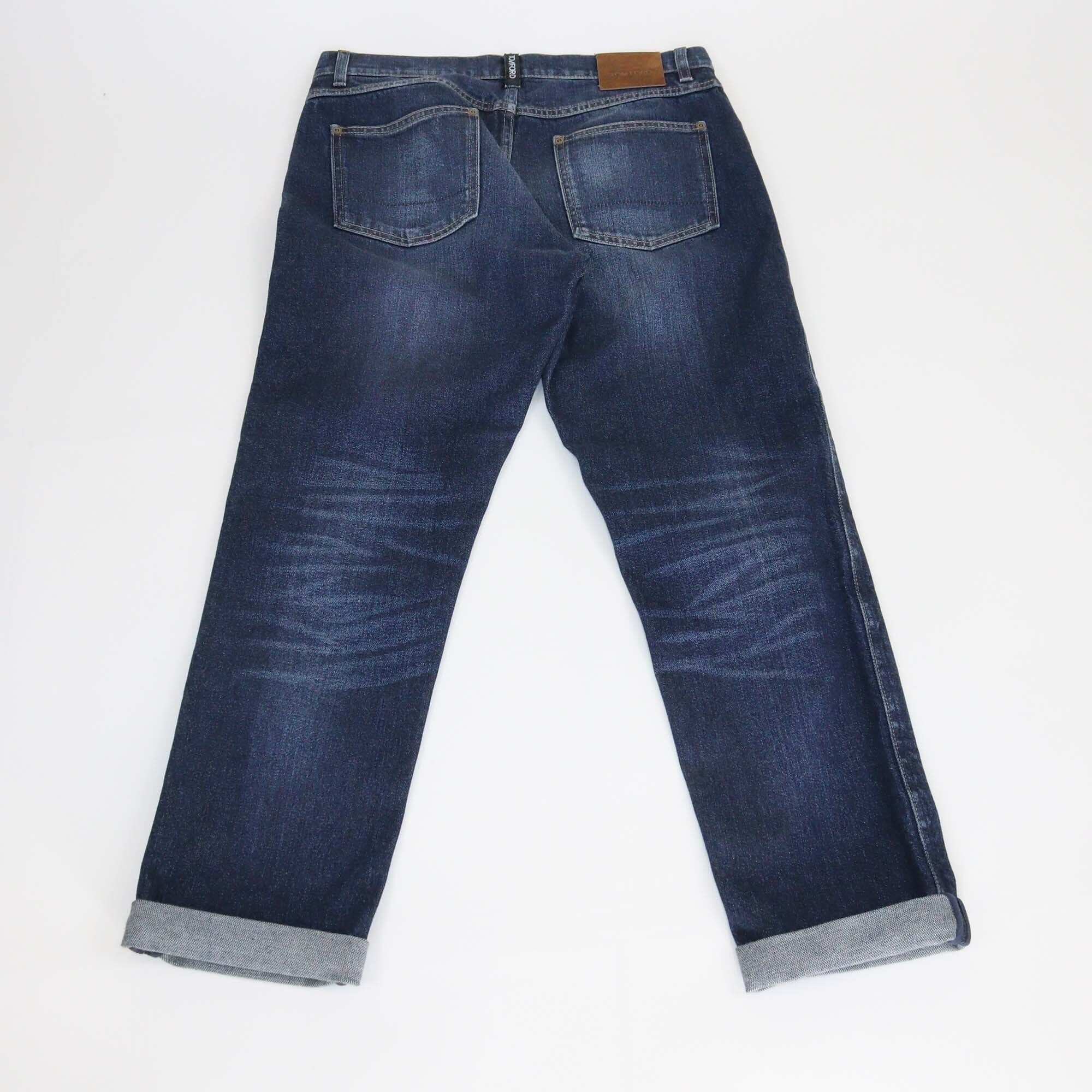 Tom Ford Blue Denim Folded Hem Straight Cut Jeans Womens Tom Ford 