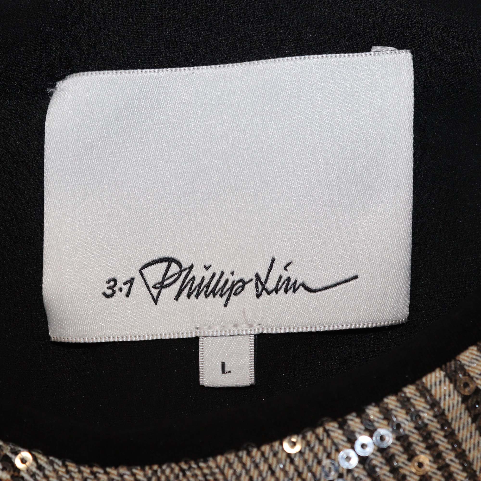 3.1 Phillip lim Beige Checkered Polyester Sequins Plaid Tee