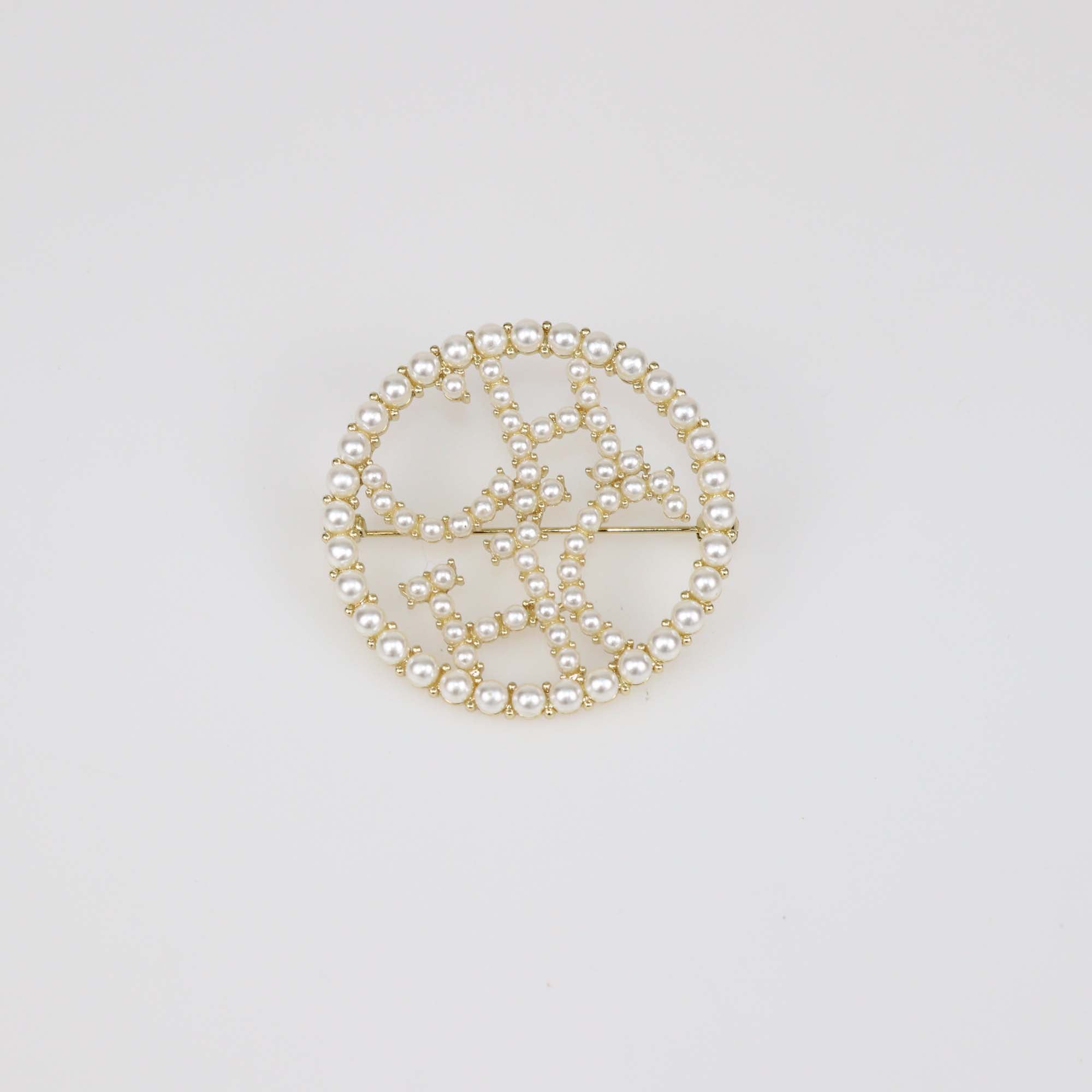 Carolina Herrera Faux Pearl Gold Tone Metal Brooch