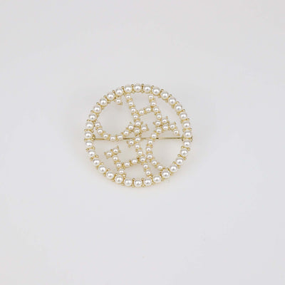 Carolina Herrera Faux Pearl Gold Tone Metal Brooch