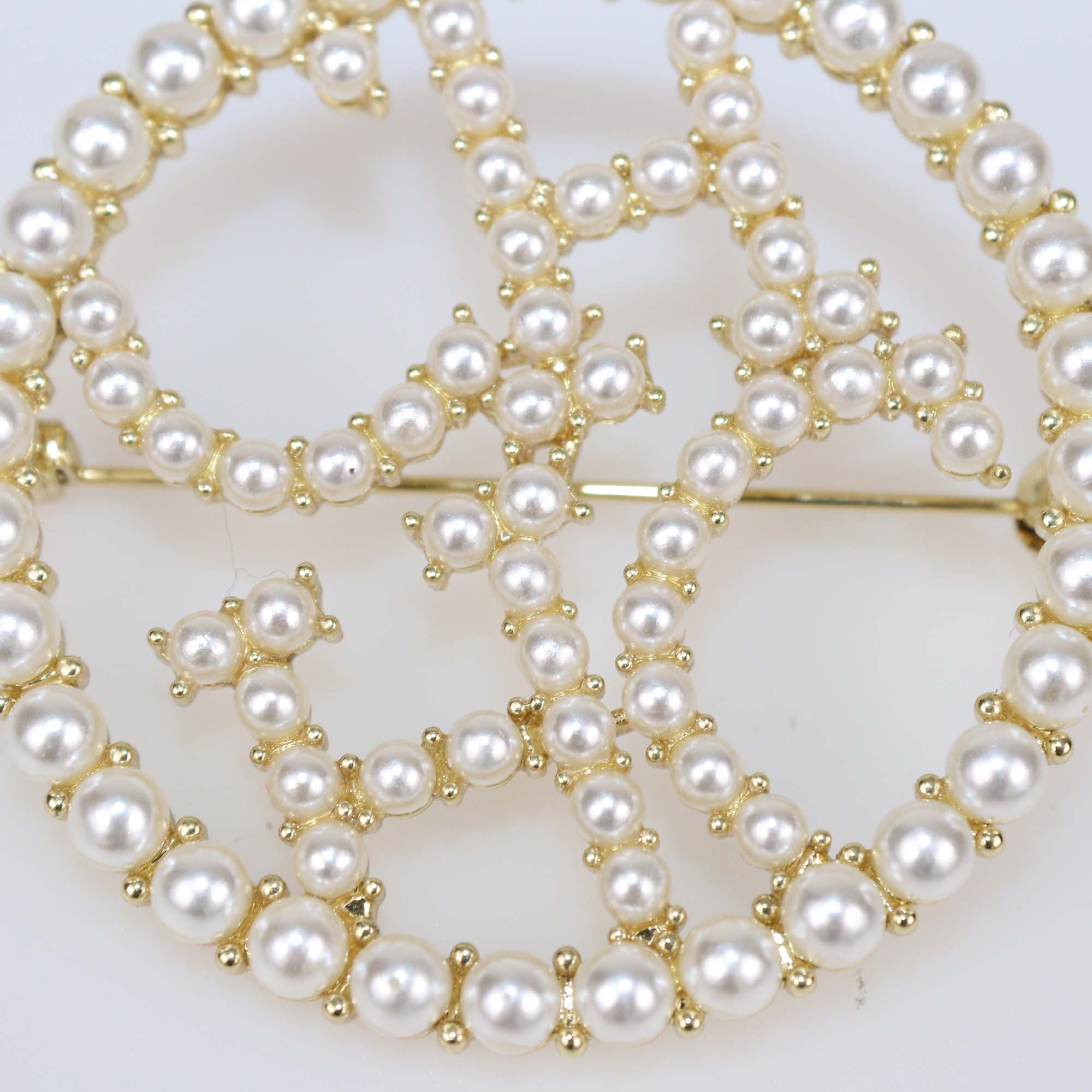 Carolina Herrera Faux Pearl Gold Tone Metal Brooch