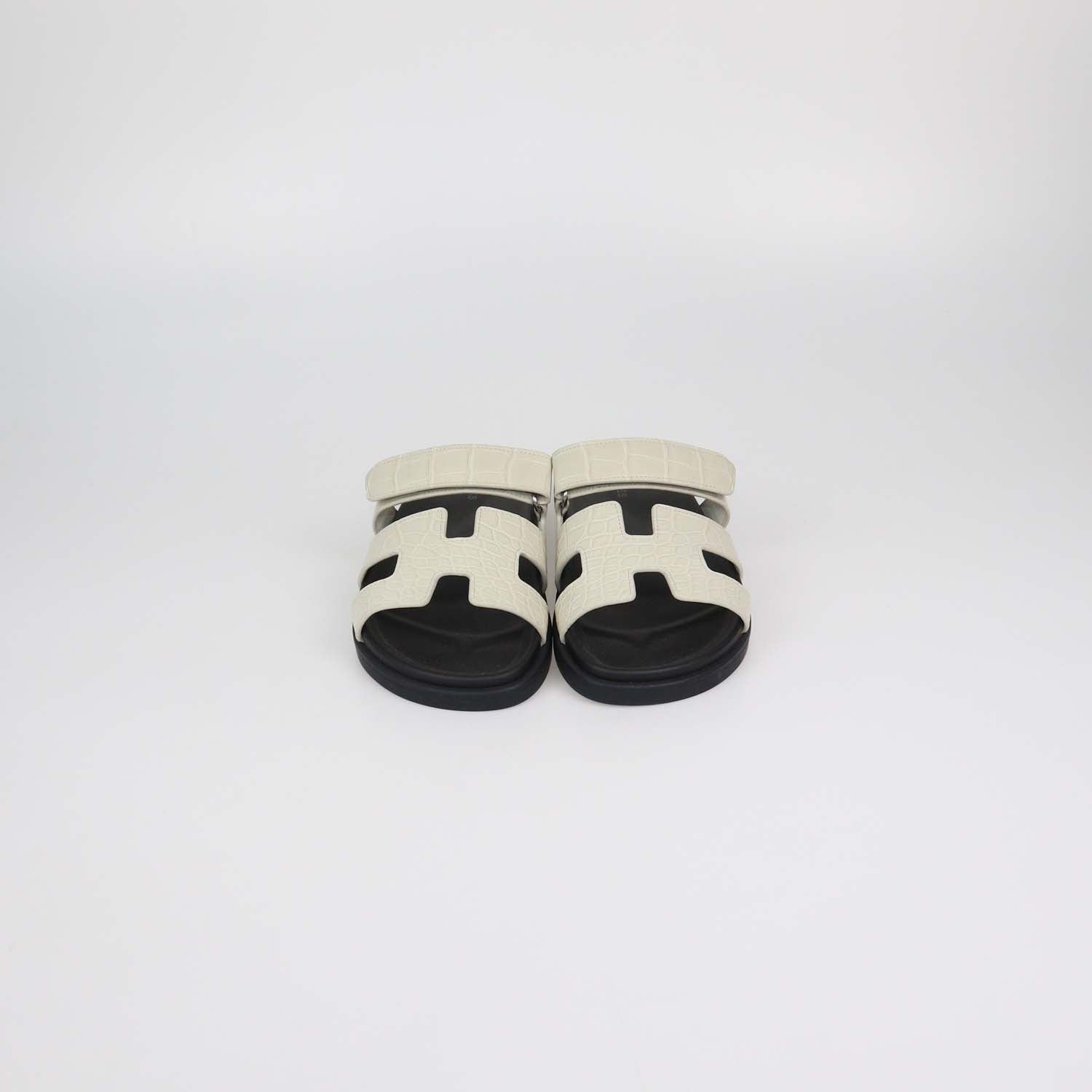 Hermes Beige Glaise Alligator Chypre Sandals