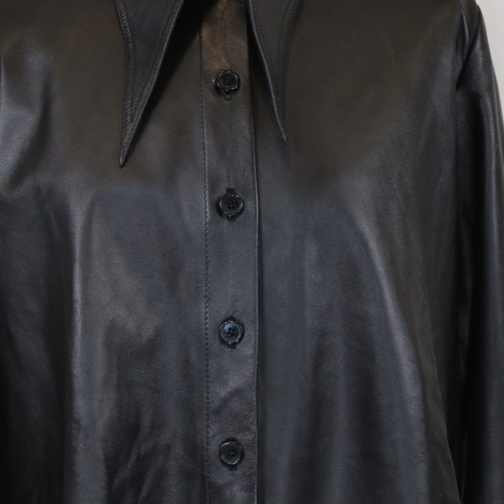 16Arlington Black Leather Button Front Pointed Collar Jacket