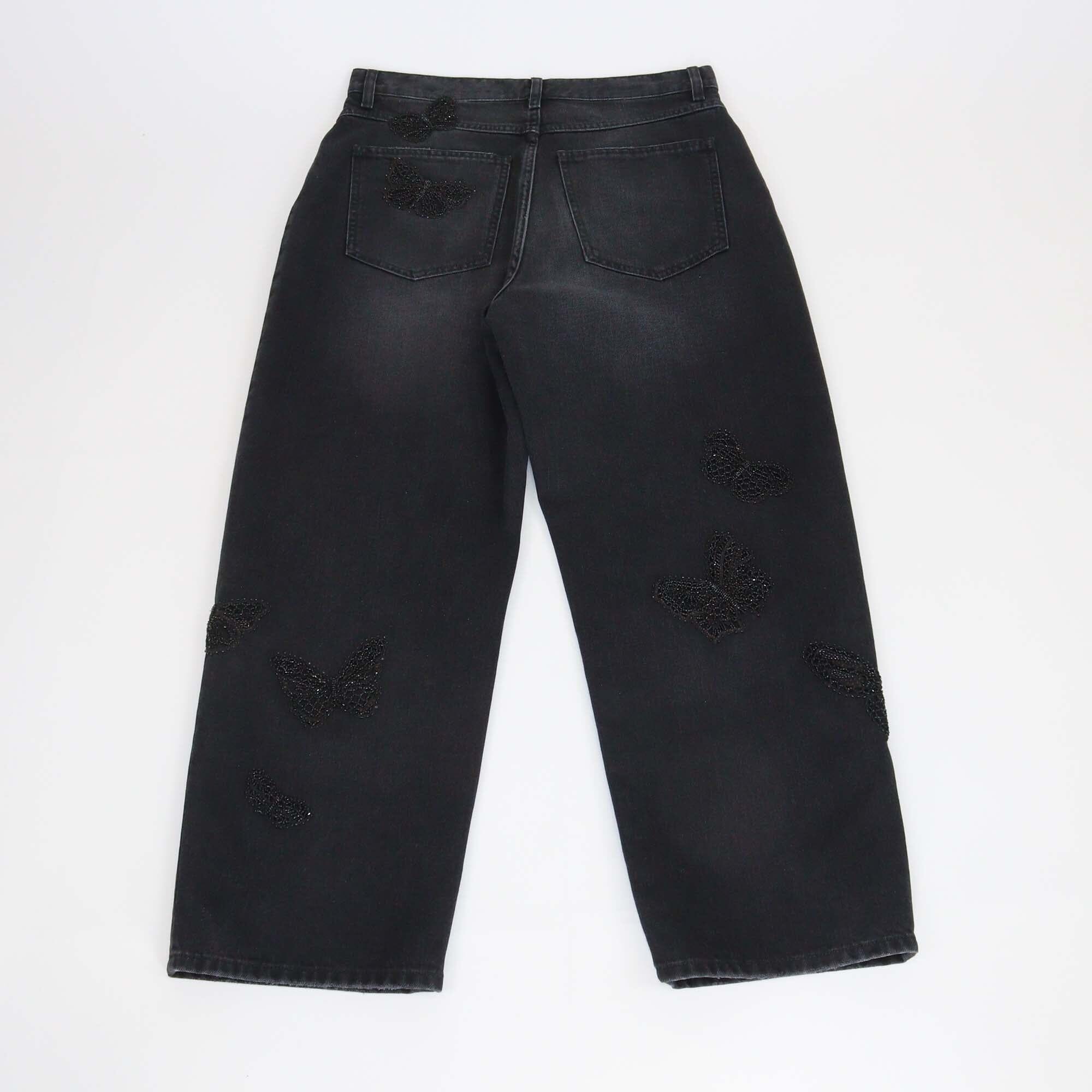 Valentino Black Beaded Butterfly Embroidered Denim Boyfriend Jeans Womens Valentino 