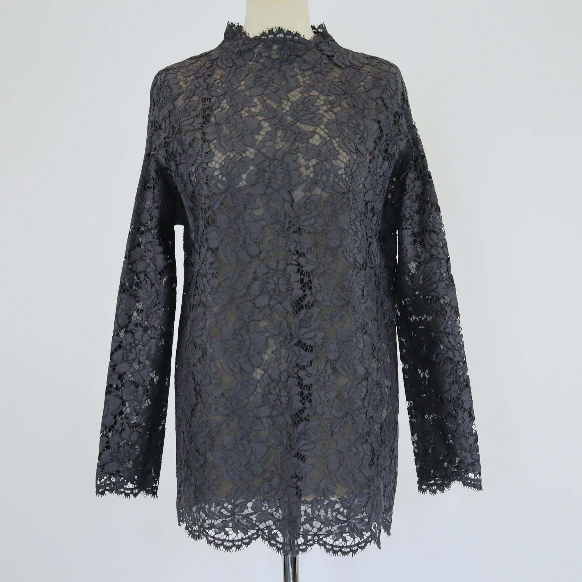 Valentino Charcoal Black Lace Long Sleeve Top Womens Valentino 