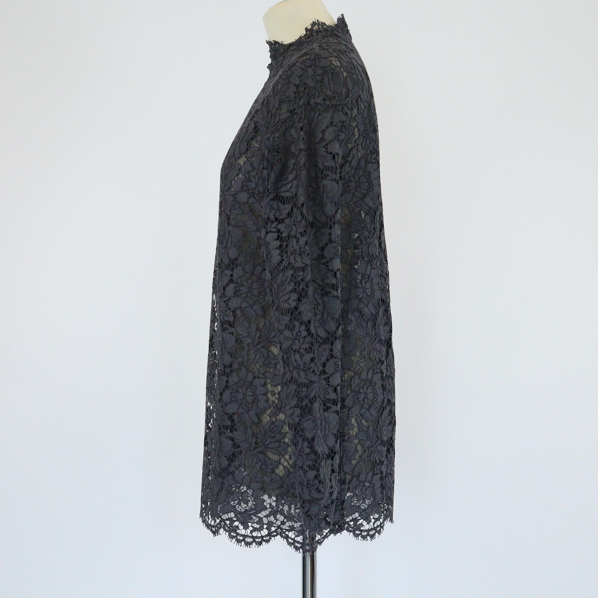 Valentino Charcoal Black Lace Long Sleeve Top Womens Valentino 