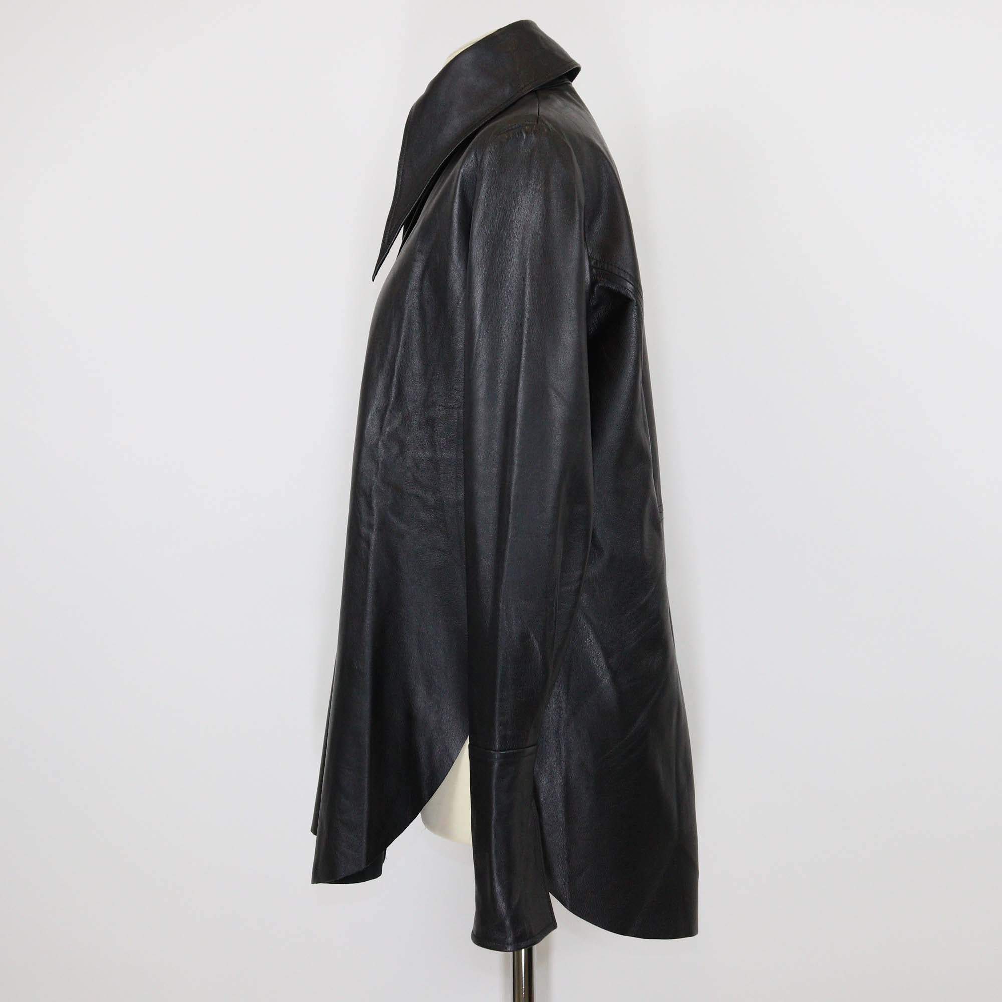 16Arlington Black Leather Button Front Pointed Collar Jacket