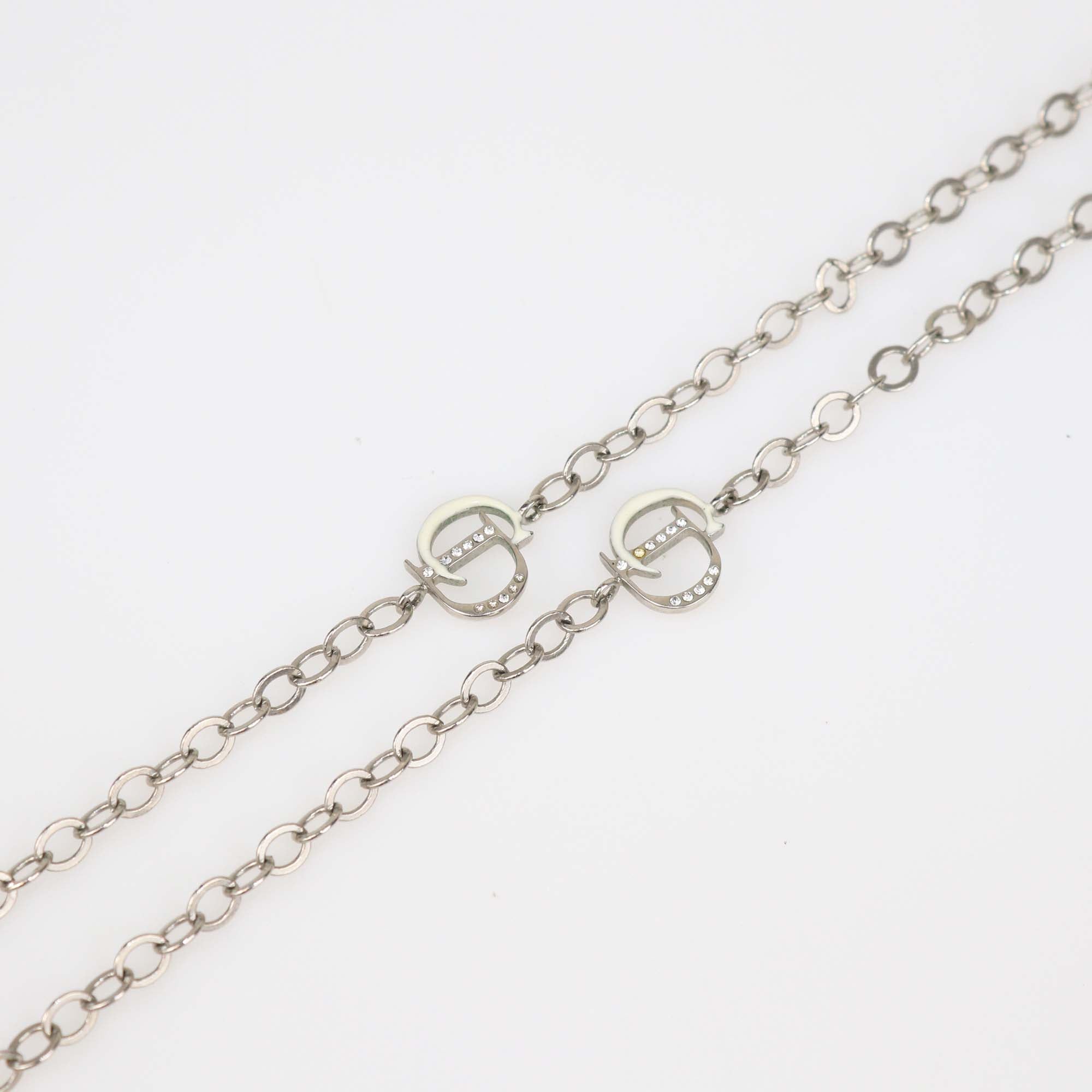 Christian Dior Silver Tone CD Crystal Long Chain Necklace