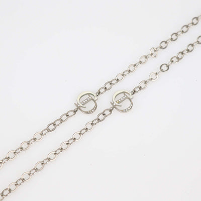 Christian Dior Silver Tone CD Crystal Long Chain Necklace