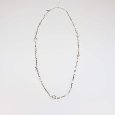 Christian Dior Silver Tone CD Crystal Long Chain Necklace