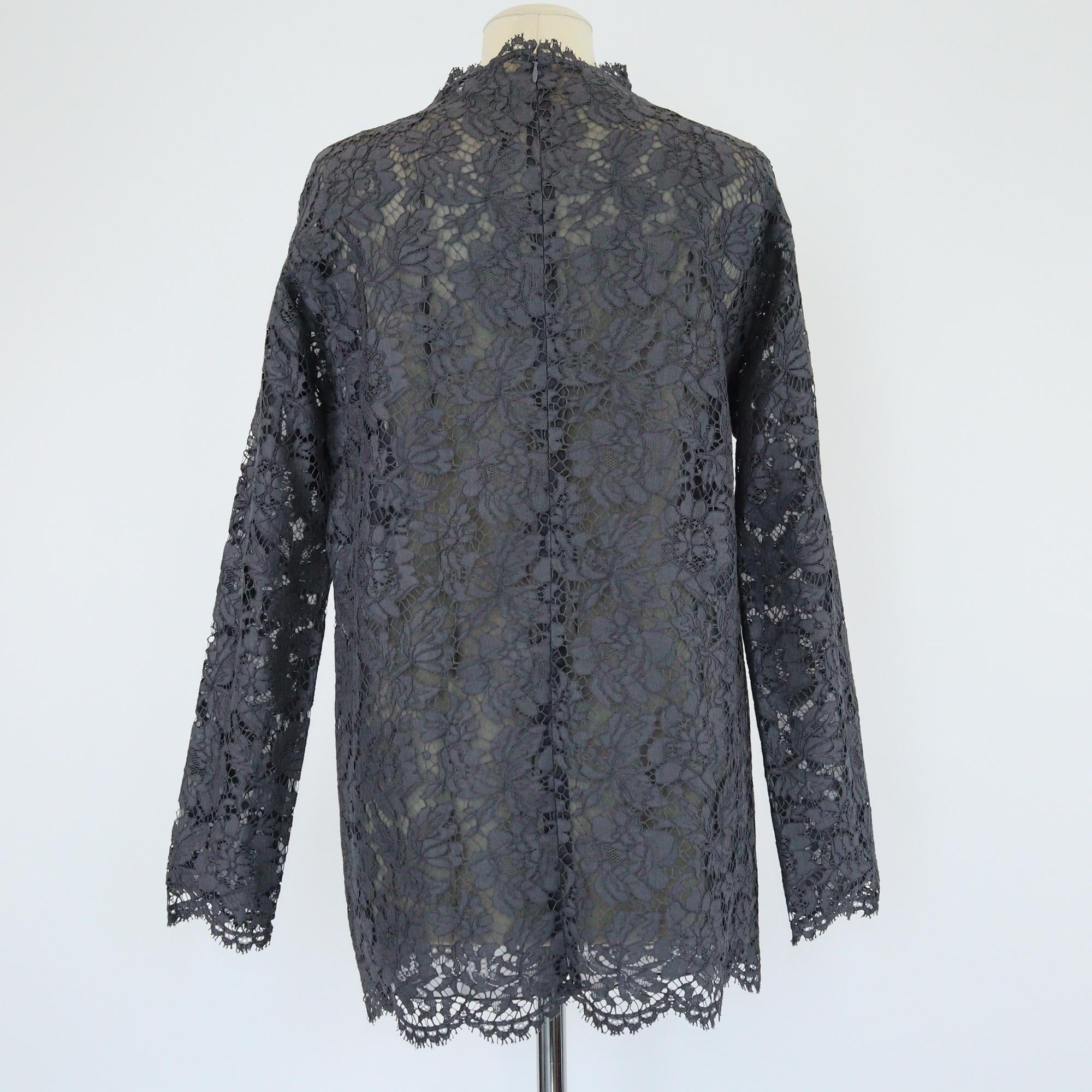 Valentino Charcoal Black Lace Long Sleeve Top Womens Valentino 