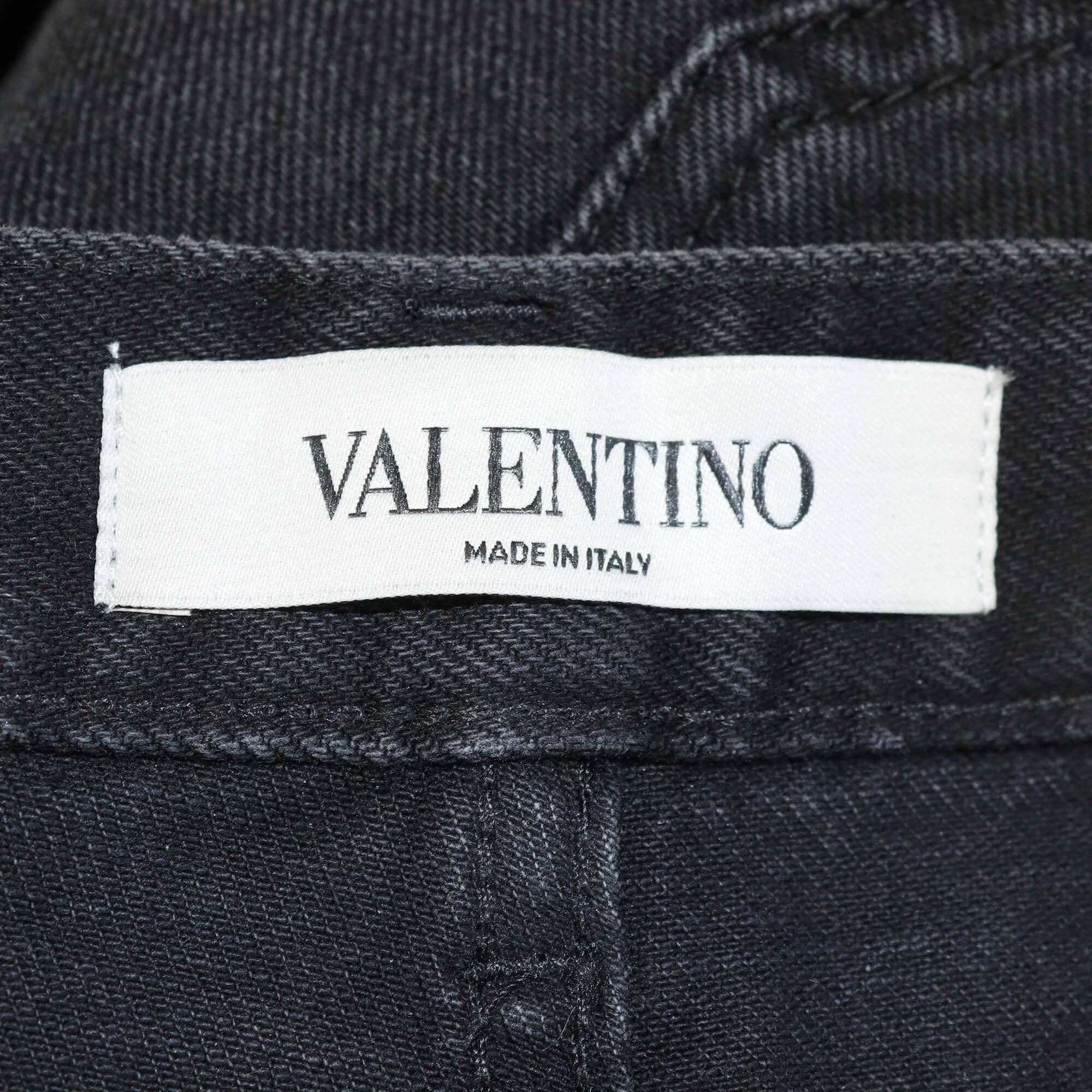 Valentino Black Beaded Butterfly Embroidered Denim Boyfriend Jeans Womens Valentino 