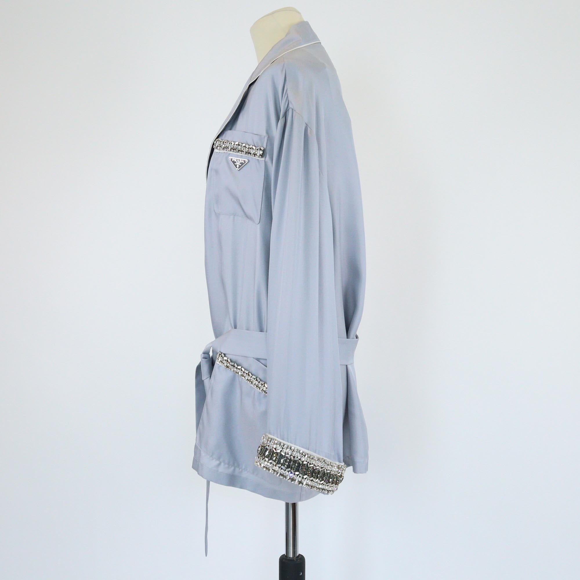 Prada Grey Crystal Embellishment Long Sleeve Mini Robe Womens Prada 
