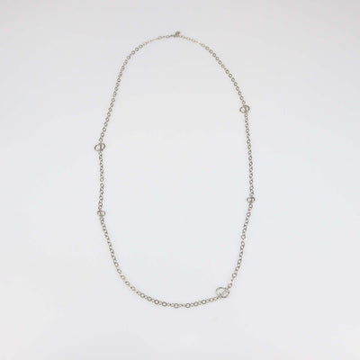Christian Dior Silver Tone CD Crystal Long Chain Necklace